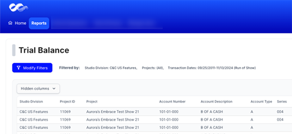 Reporting+ Trial Balance Report screenshot